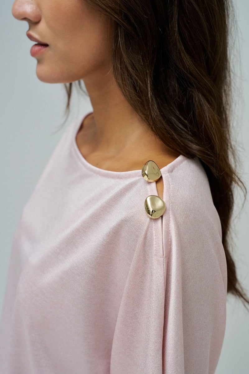 Light Pink Shiny Asymmetrical Boat Neck T-Shirt