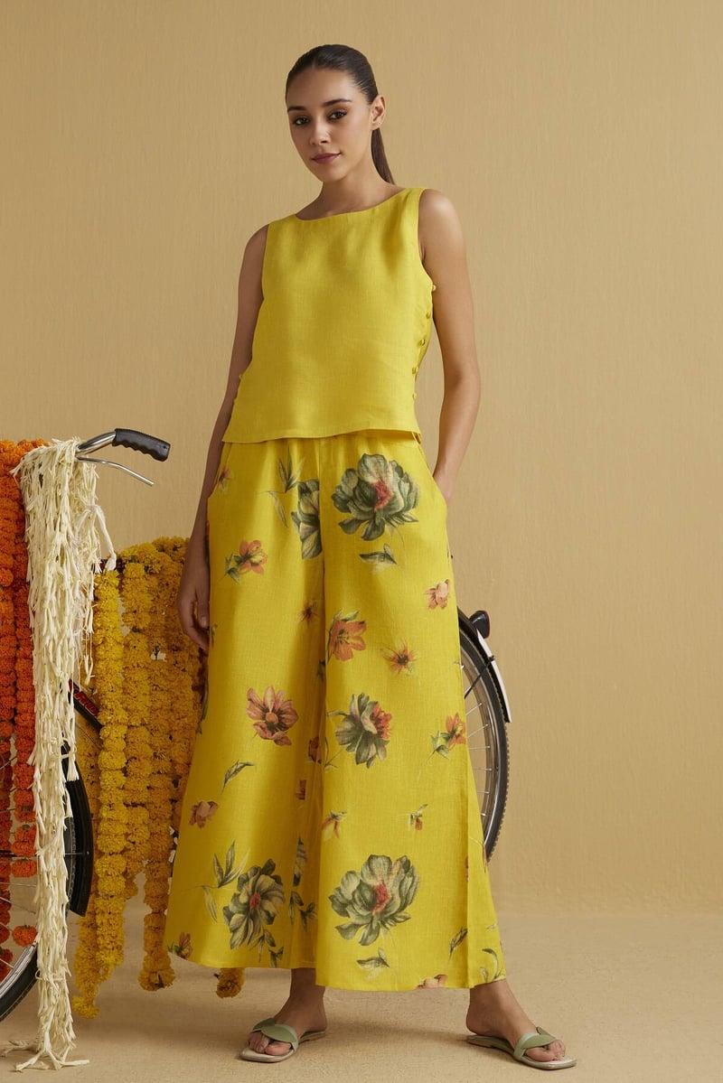 Bumblebee Yellow Linen Sleeveless Boat Neck Top