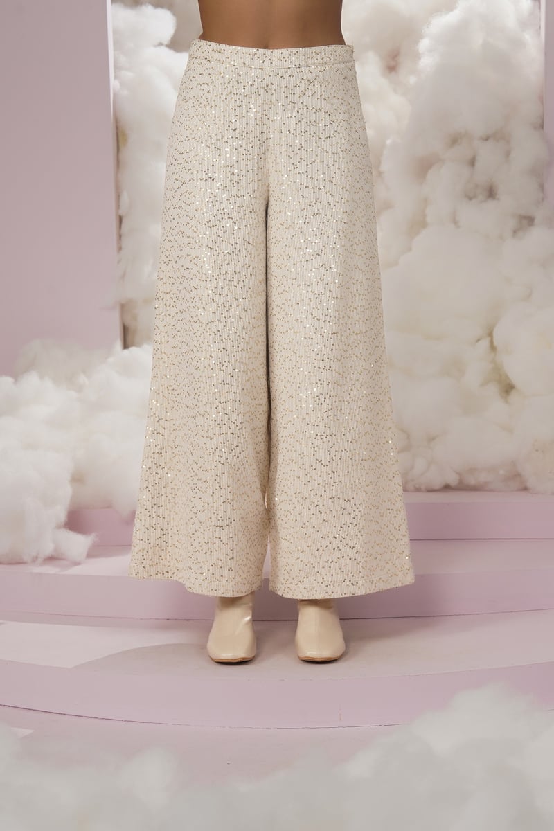 White Sequin Wide-Leg High-Rise Trousers — Chöjé