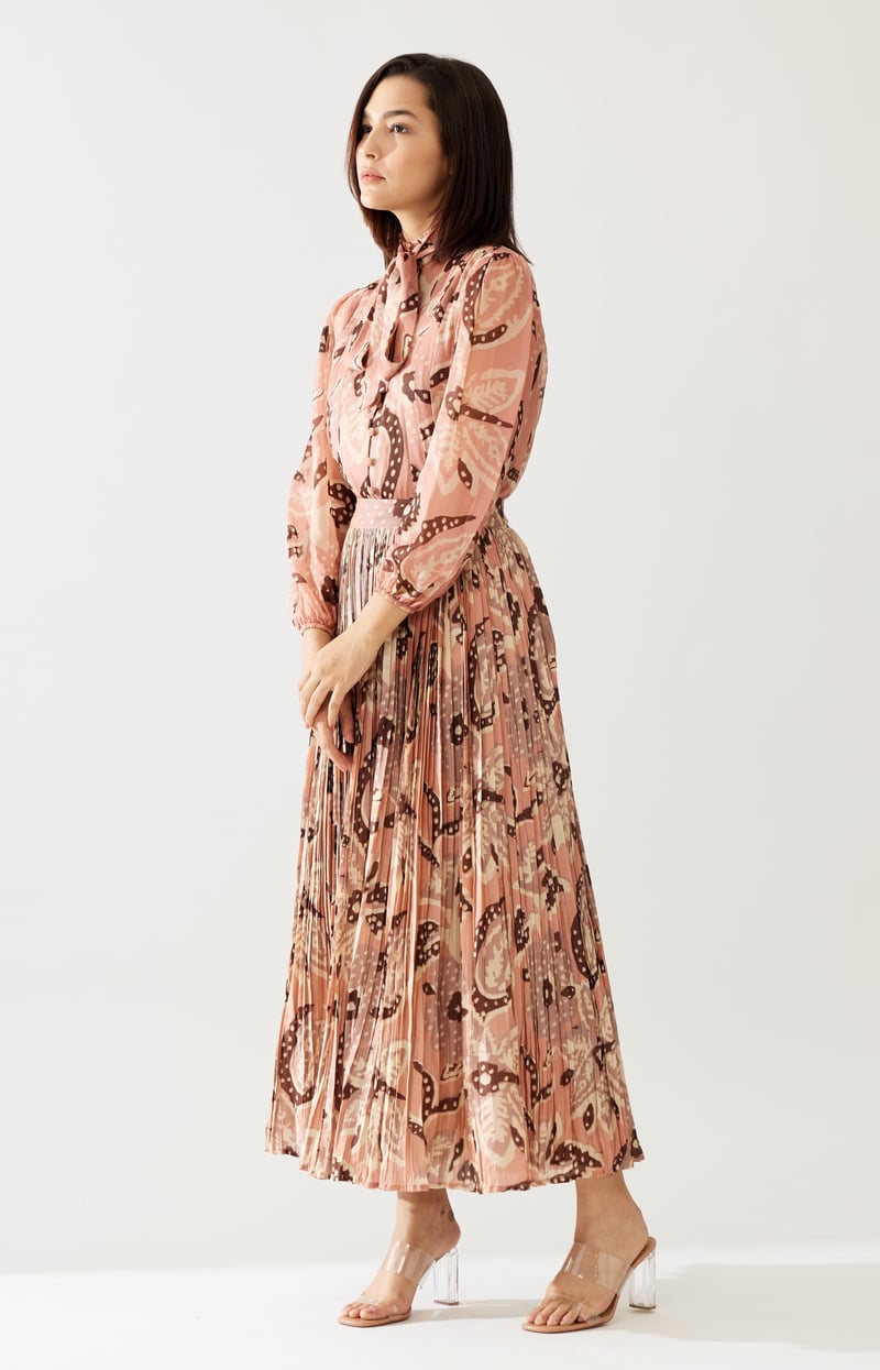 Peach And Cream Floral Crinkled Skirt