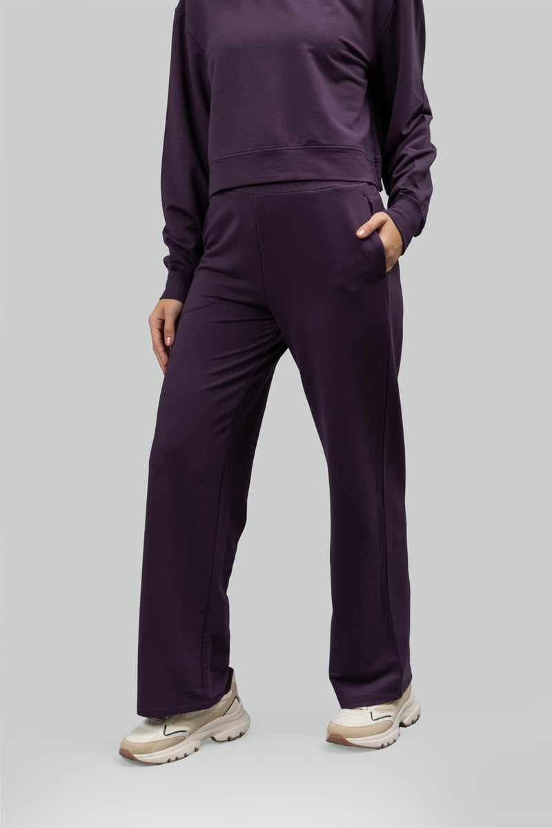 Plum Cotton Terry Wide-Leg Trackpants — Necesera