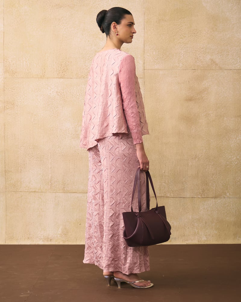 Nude Pink Textured Co-ord Set with Wide-Leg Pants