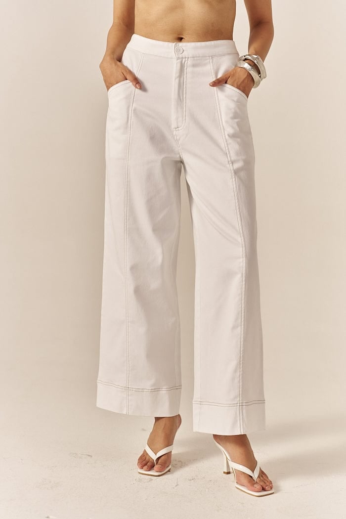 White Denim Oversized Shirt and Flared Pants Co-ord Set
