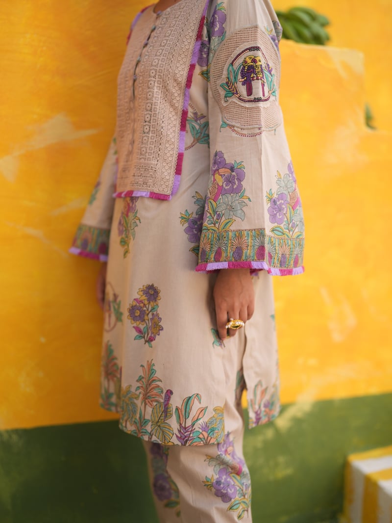 Dusty Lilac Printed Kurta and Tulip Salwar Set
