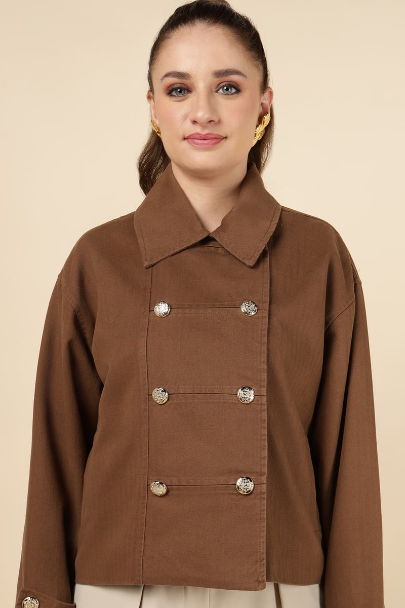 Brown Double-Breasted Tailored Jacket