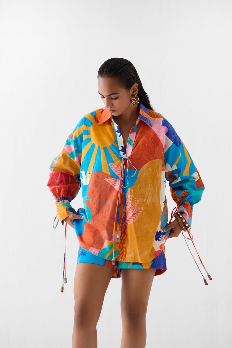 Multicolor Abstract Print Shirt and Shorts Co-ord Set