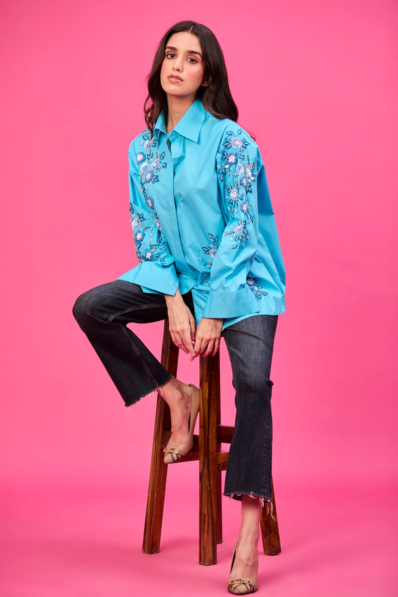 Sky blue floral shirt