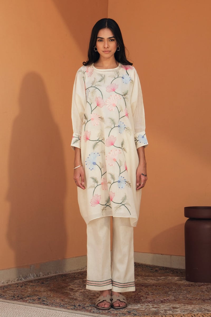 Ivory Kaftan and Straight Pants Co-ord Set
