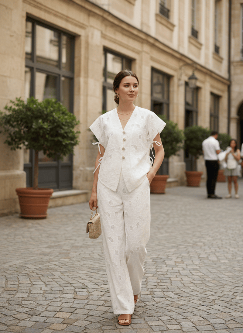 Ivory Embroidered Button-Front Co-ord Set — DODO & MOA