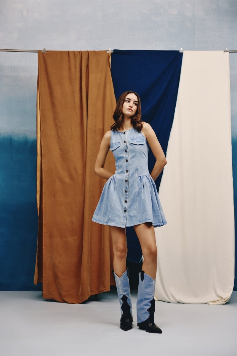 Light Wash Blue Button-Front Denim Mini Dress