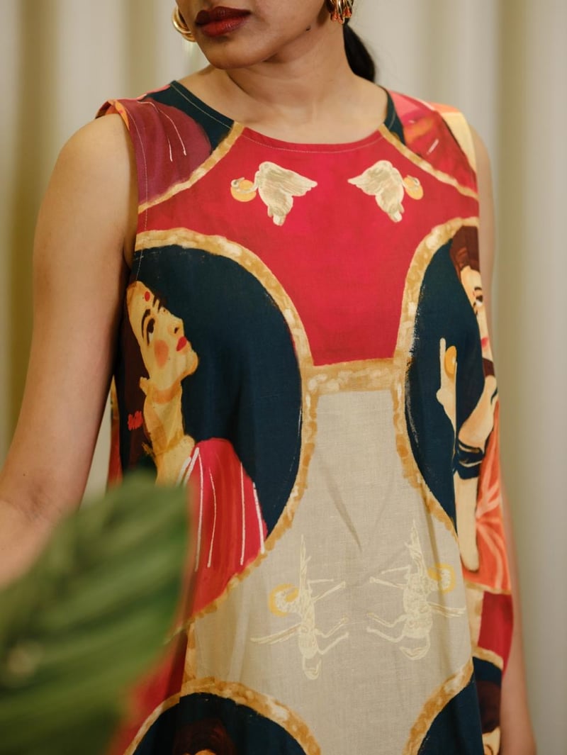 Multicolor Graphic Print Linen-Cotton Mini Shift Dress