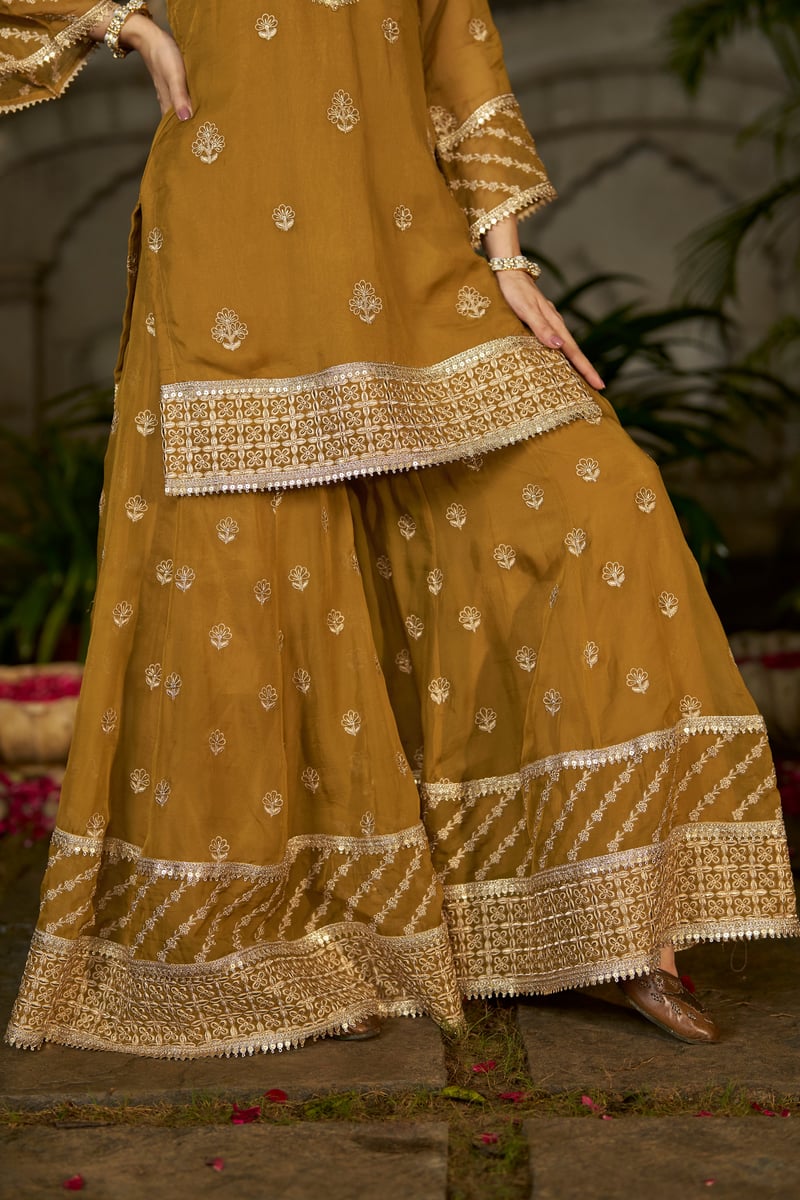 Yellow Organza Embroidered Kurta Sharara Set with Dupatta