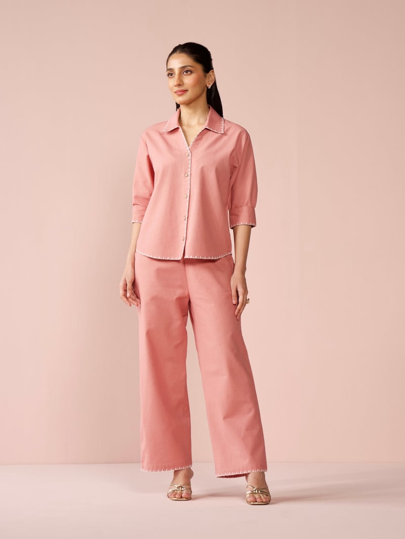 Rose Cotton-Linen Blend Relaxed Fit Co-ord Set