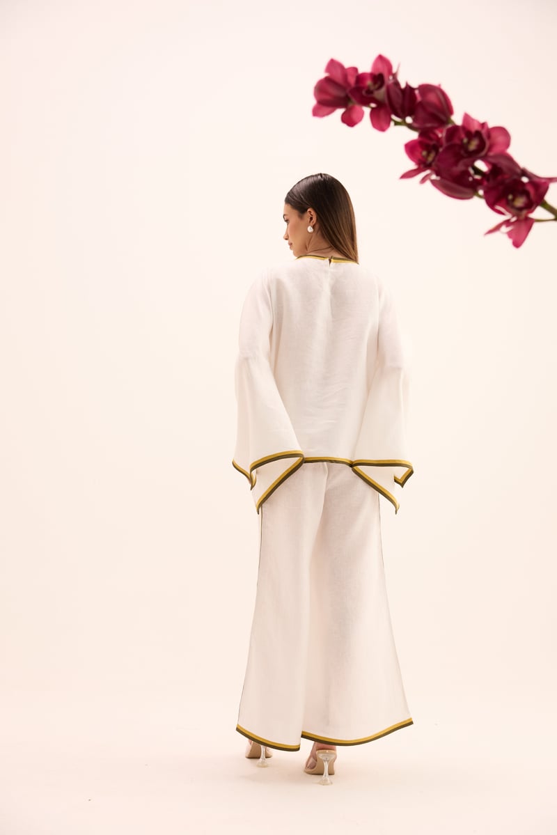 White Linen Asymmetric Top and Wide-Leg Co-ord Set