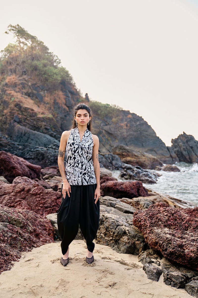 Black Dhoti-Inspired Cowl Drape Trousers