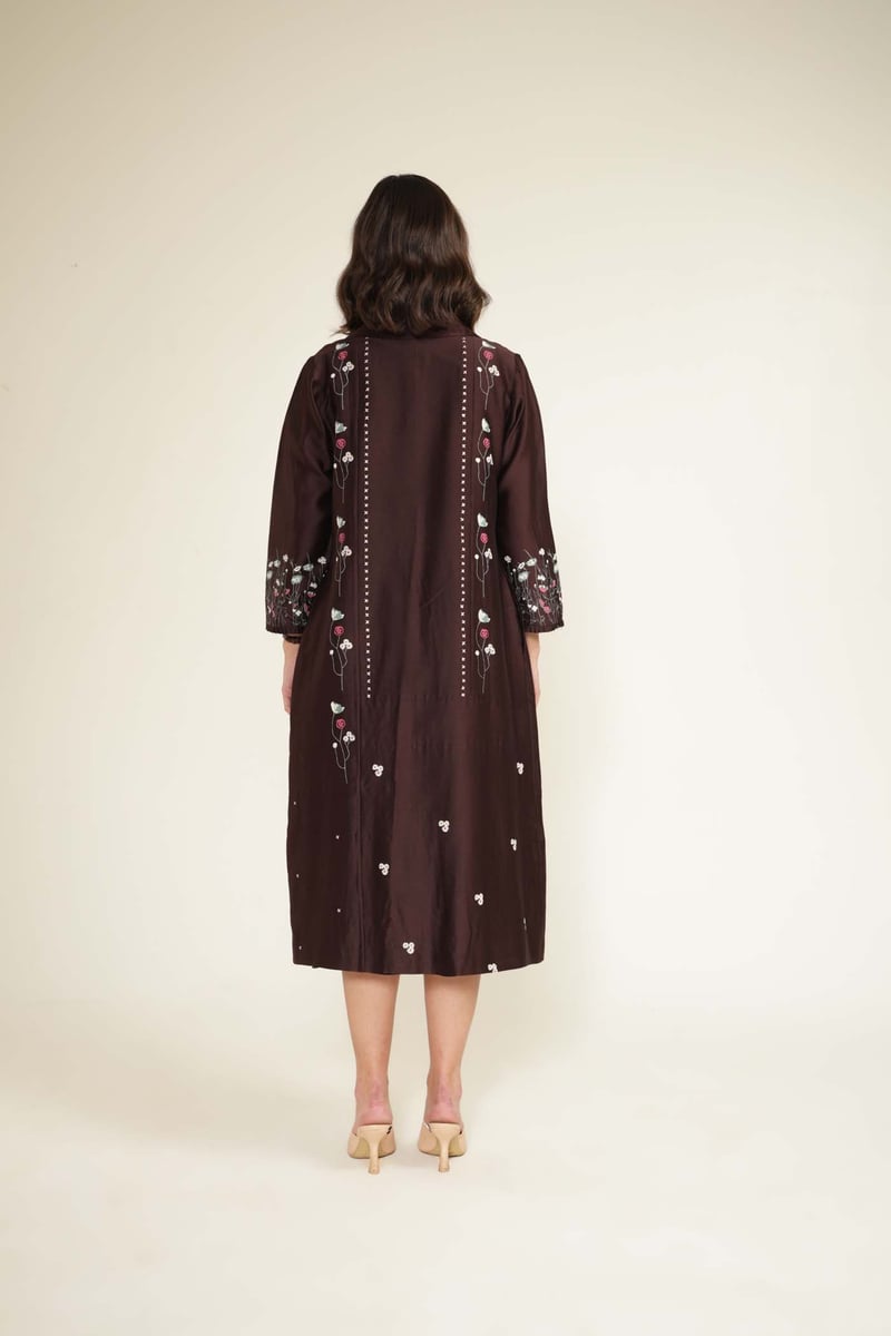 Grape V-Neck Sleeveless Midi Dress Set with Embroidered Jacket