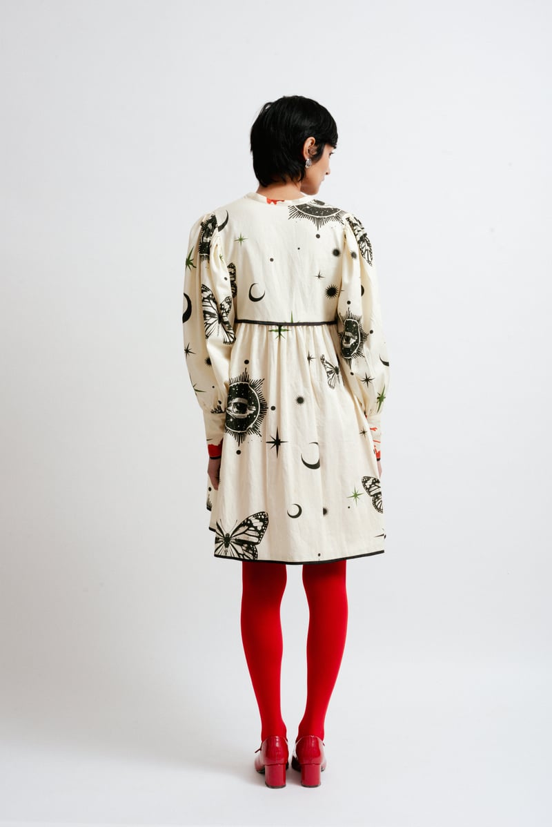 White/Red Celestial Print Smock Mini Dress