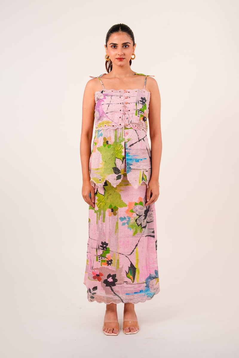 Pink Abstract Floral Cotton Hakoba Co-ord Set