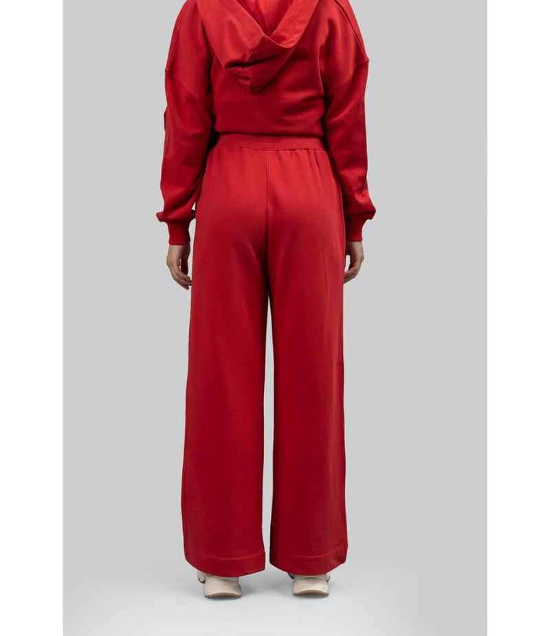 Red Cotton Terry Wide-Leg Lounge Trackpants
