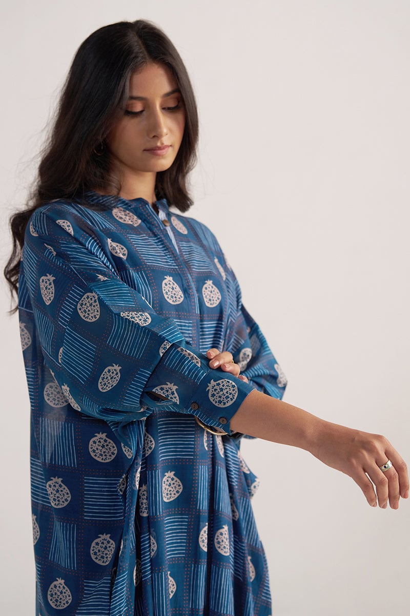Morroccan Blue Printed Kurta and Wide-Leg Pants Co-ord Set
