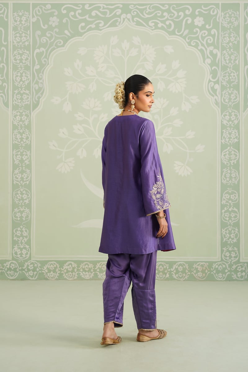 Purple Embroidered Chanderi Kurta Set with Salwar