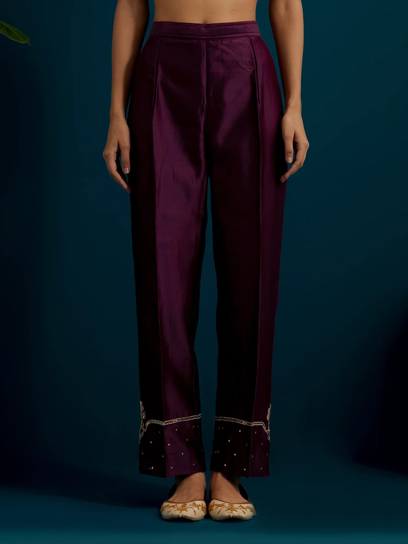 Purple Embroidered Yoke Kurta and Pant Set