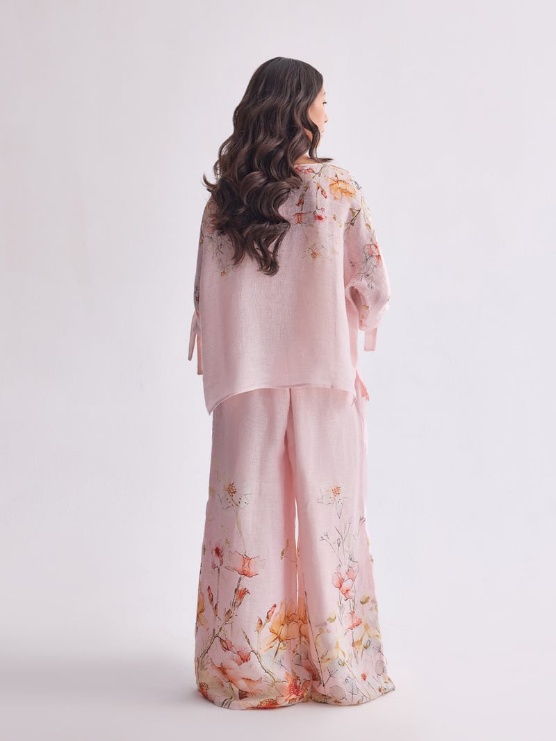Spring Bloom Gauze Linen Cape and Palazzo Co-ord Set