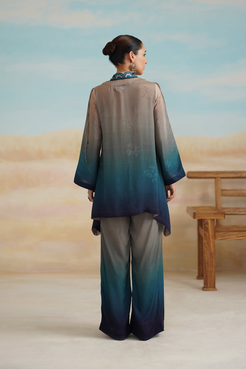 Multicolor Ombre Wrap Top and Wide-Leg Pants Co-ord Set