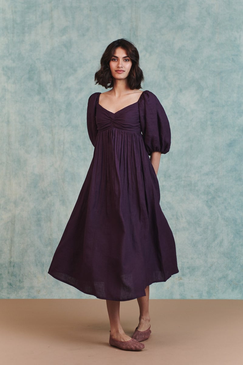 Plum Linen Front Twist Dress