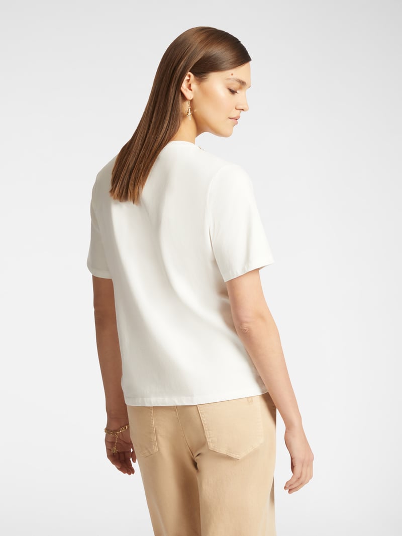 White Crew-Neck T-Shirt with Embellished Neckline