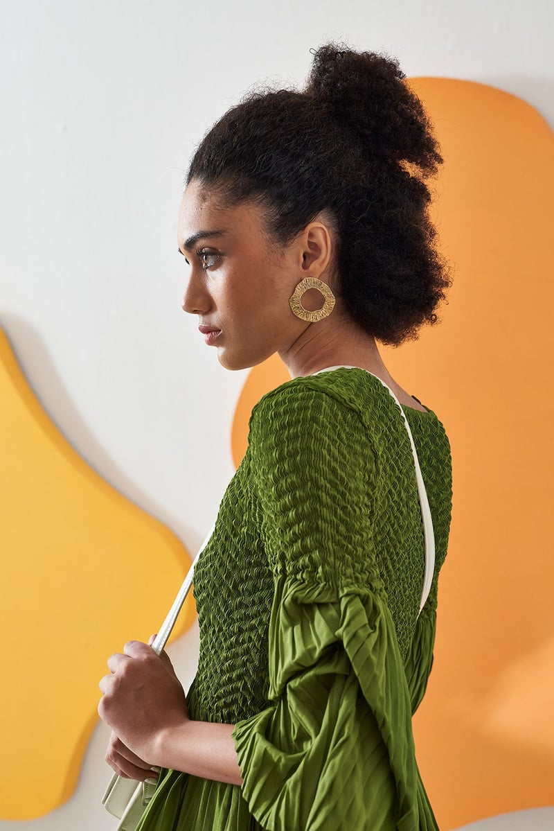 Lime Green Smocked Top and Pleated Skirt Co-ord Set