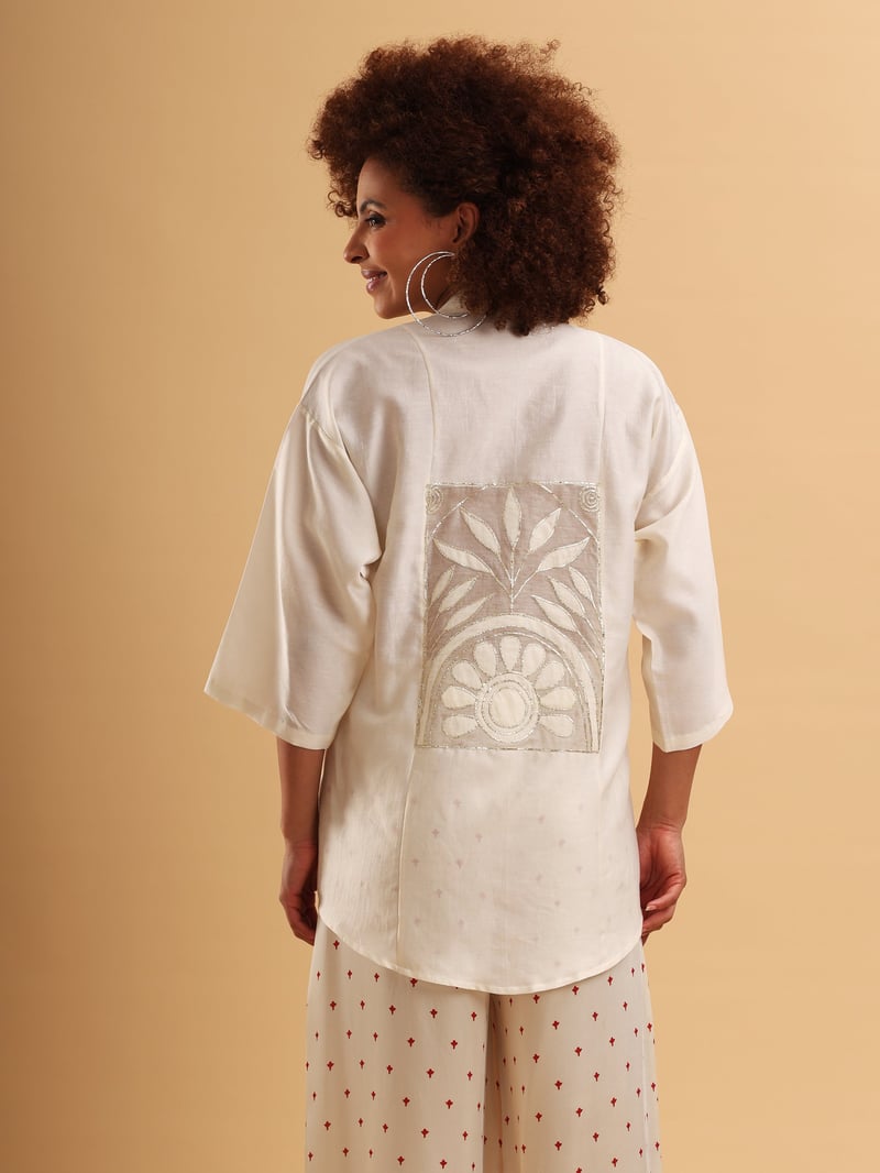 Ivory Modal Chanderi Wrap Tie-Up Top