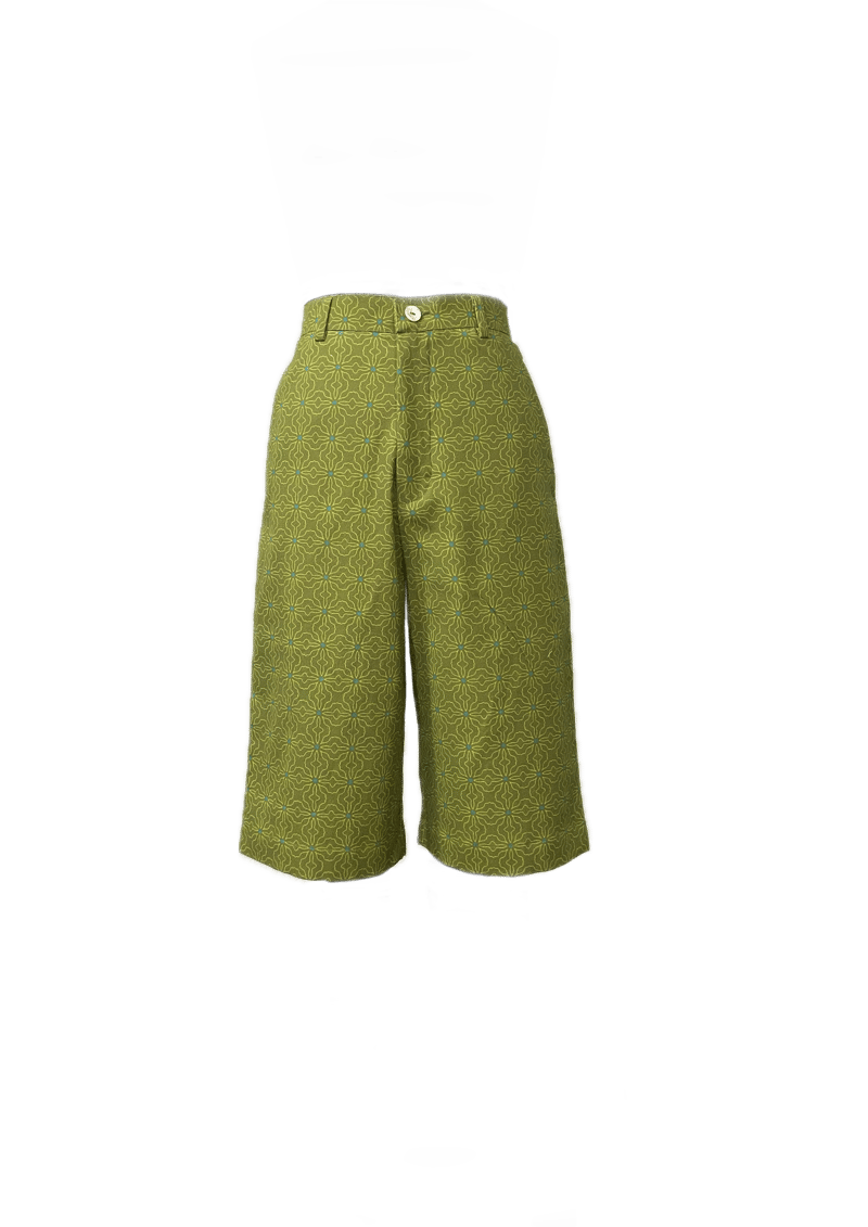 Olive Printed Knee-Length Culotte Shorts with Pockets