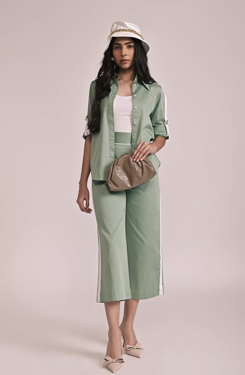 Orange Cotton Satin Shirt and Wide-Leg Pants Co-ord Set