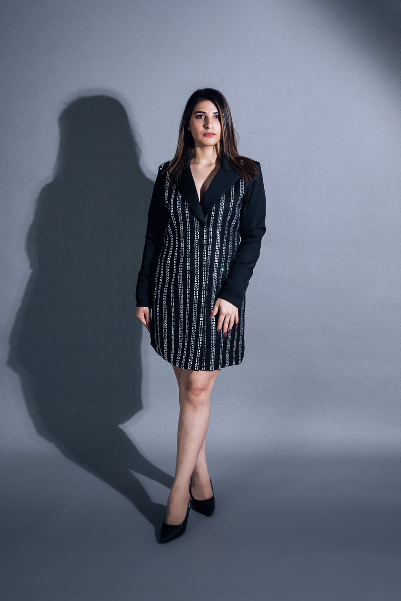 Black Crystal-Embellished Blazer Mini Dress