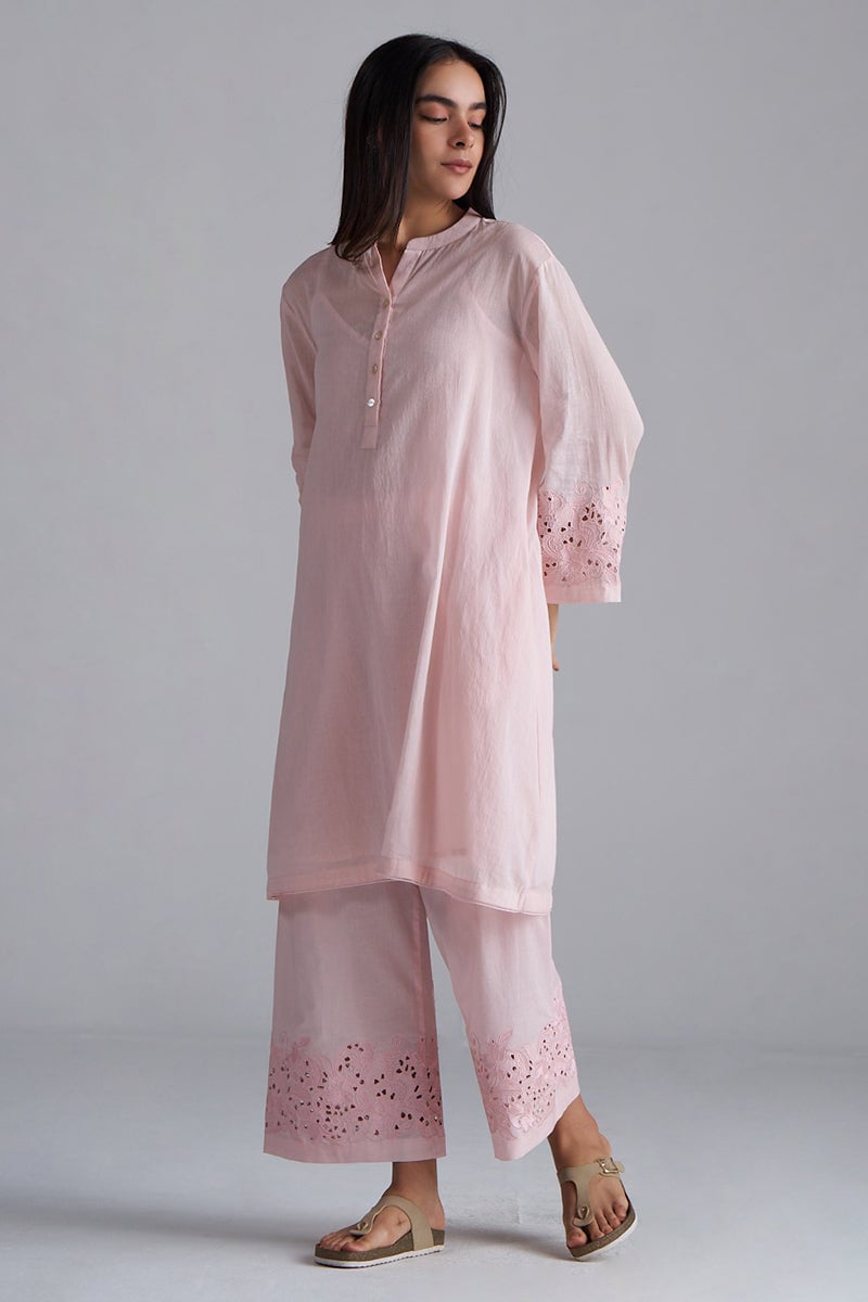 Crystal Pink Chikankari Kurta and Pants Co-ord Set