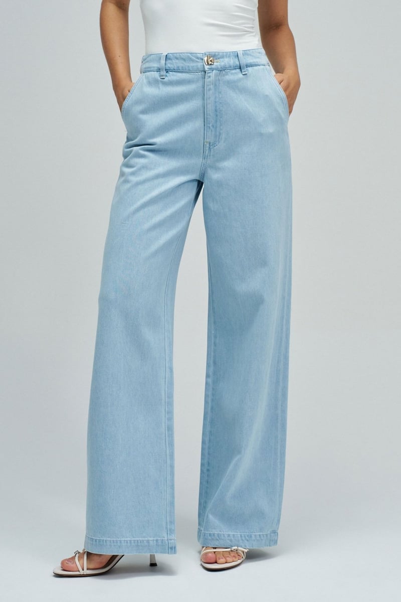 Light Blue High-Rise Wide-Leg Trousers