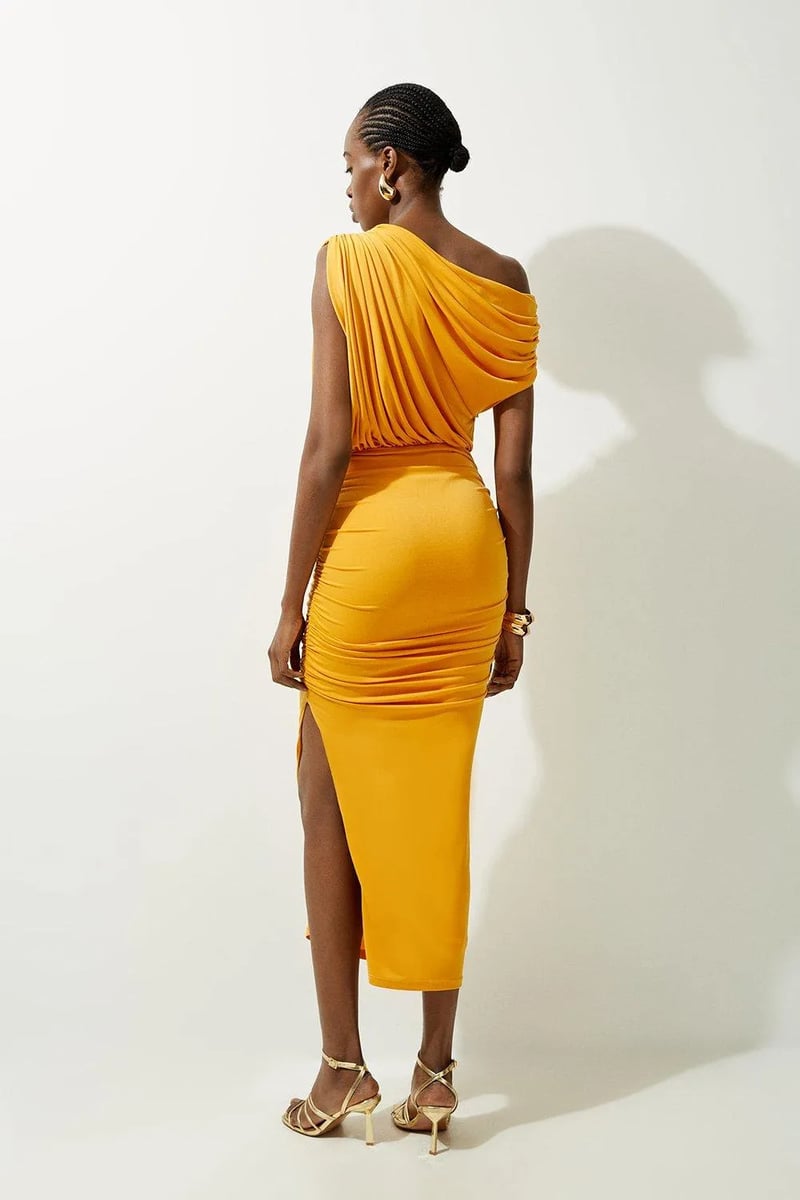 Jersey Crepe Asymmetric Neckline Maxi Dress
