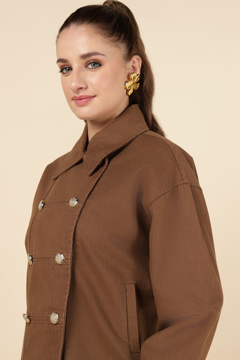 Brown Double-Breasted Tailored Jacket