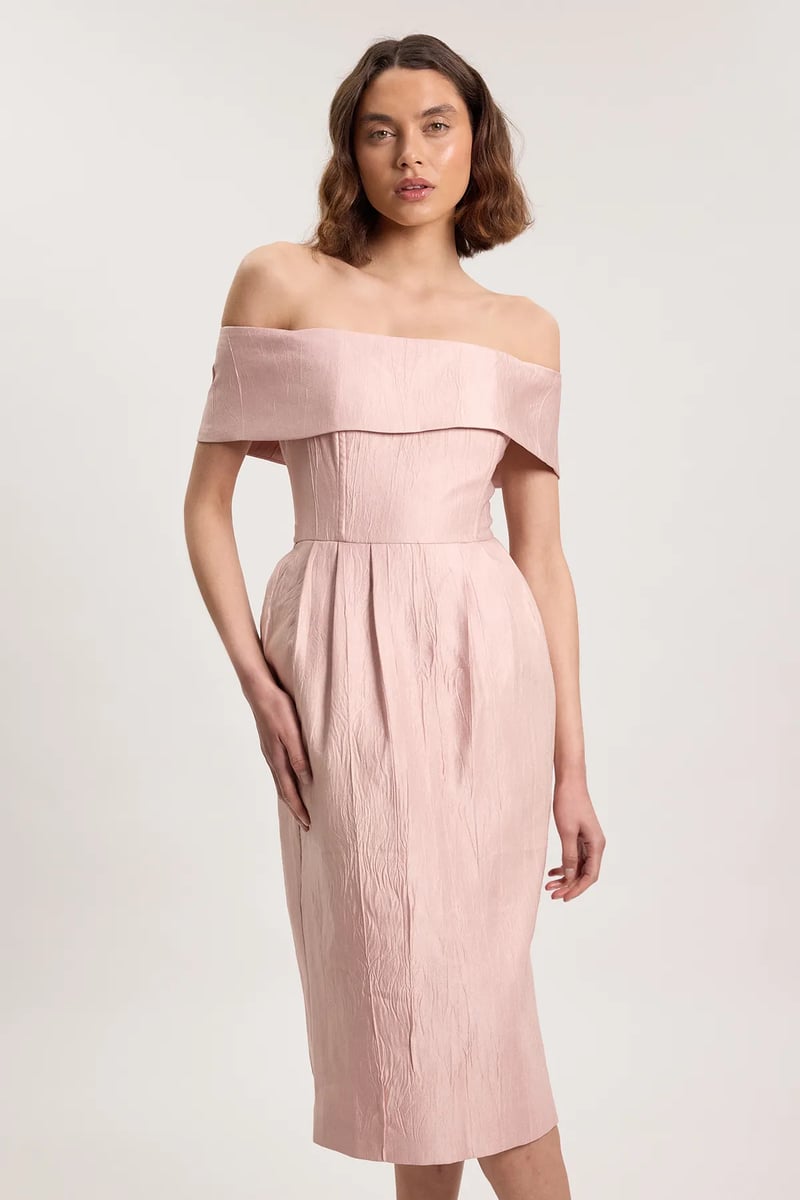 Textured Tailored Twill Bandeau Midi Dress