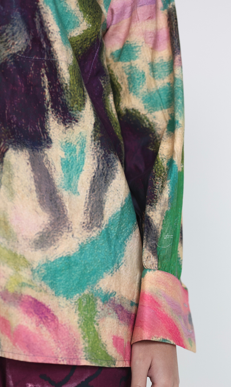 Multicolor Abstract Print Cotton Satin Relaxed-Fit Shirt