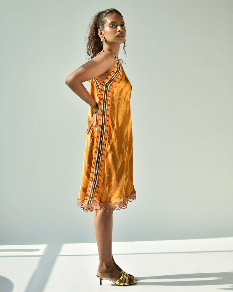 Brown One-Shoulder Tie-Dye Mini Dress