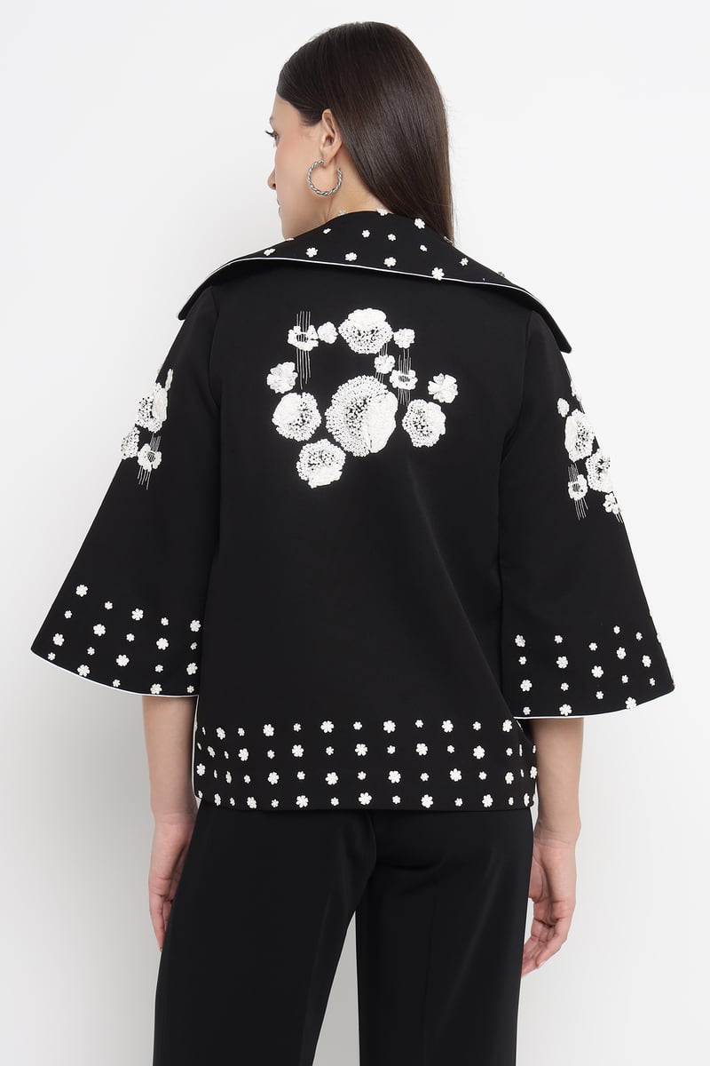 Black Monochrome Embroidered Tailored Jacket