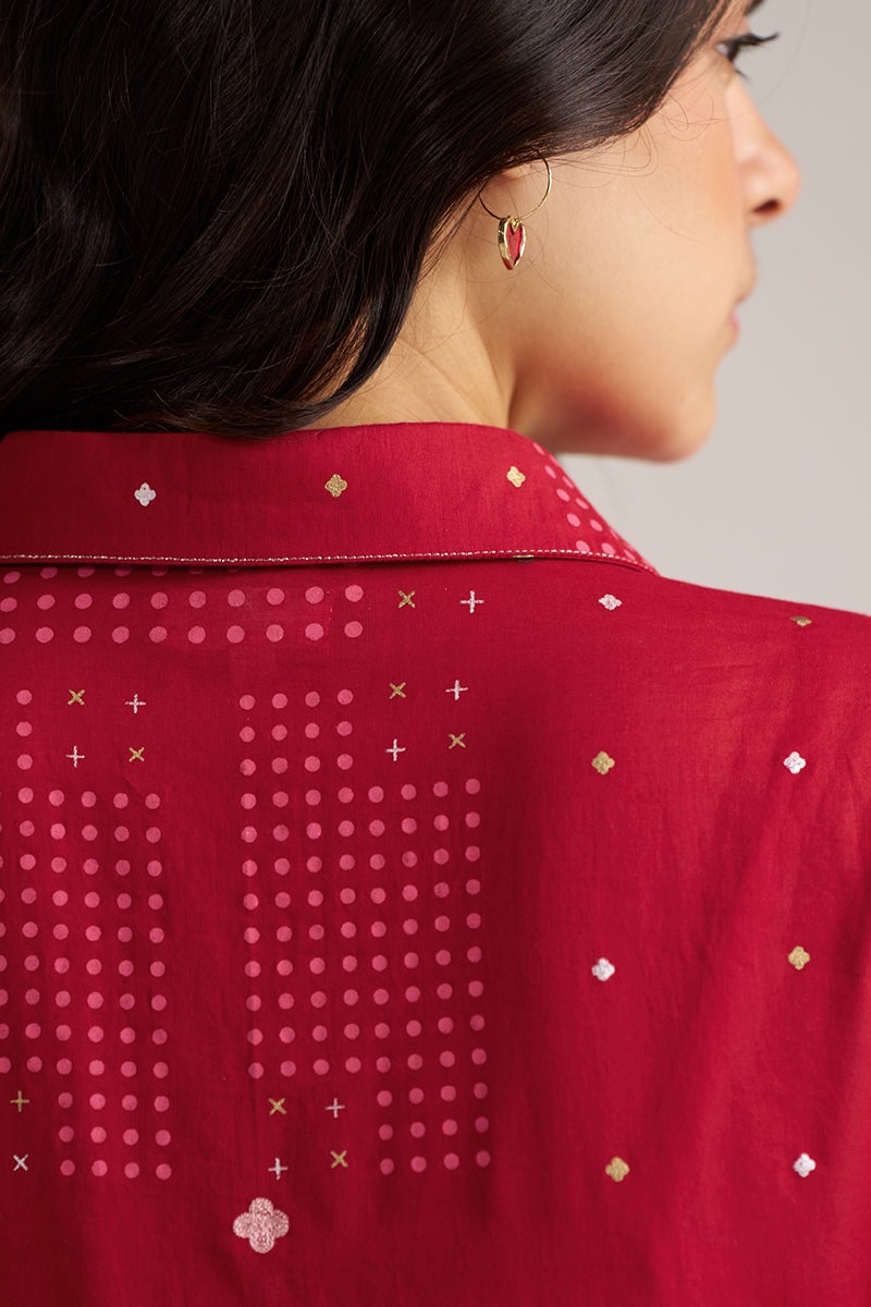 Samba Red Block Print Tiered Kurta and Pant Co-ord Set