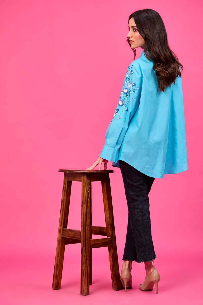 Sky blue floral shirt