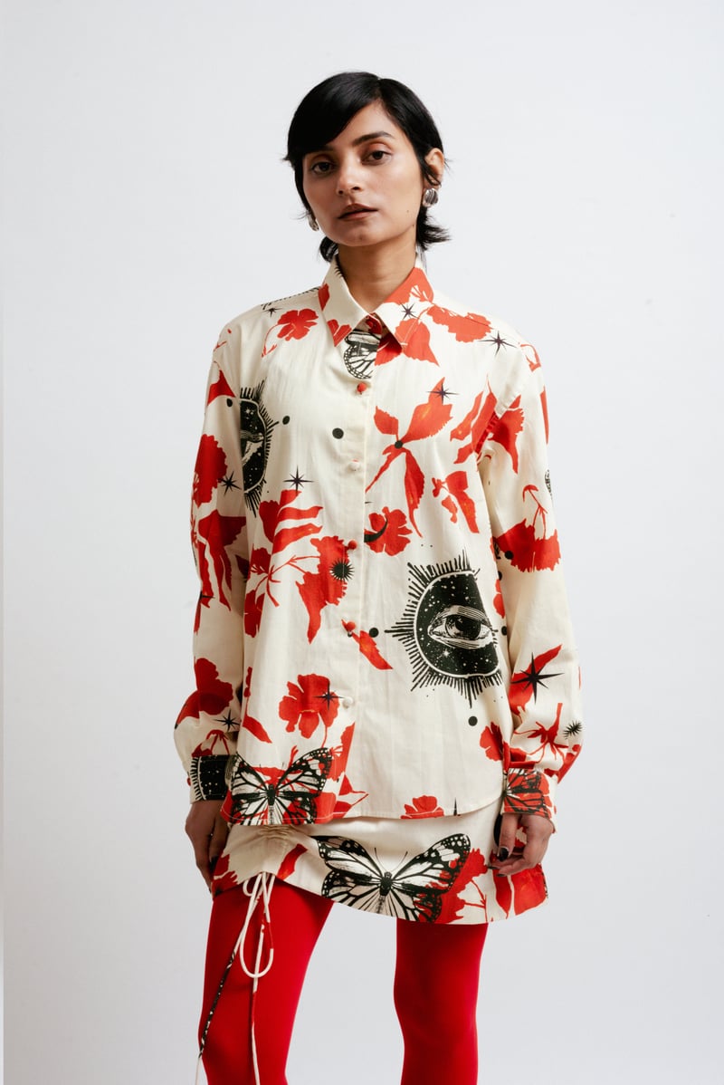 Printed Shirt and Wrap Mini Skirt Co-ord Set
