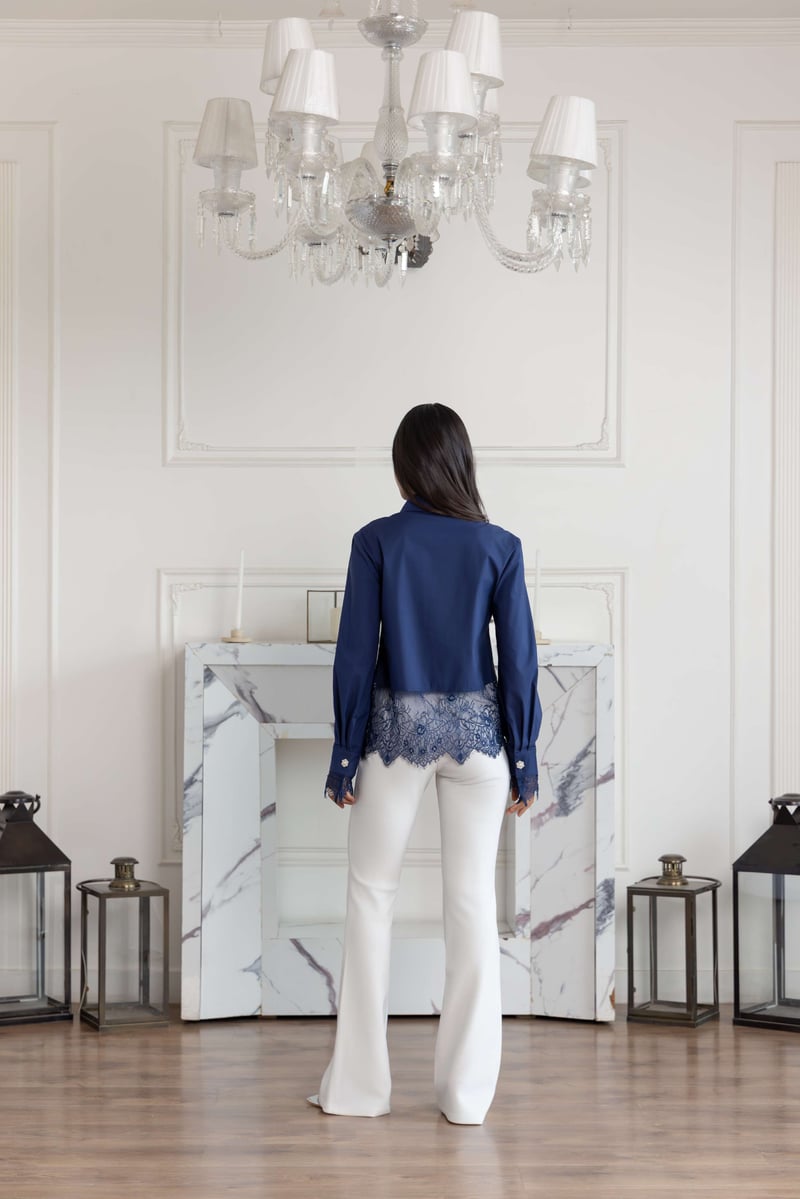 Aureal Blue French Lace Cotton Shirt