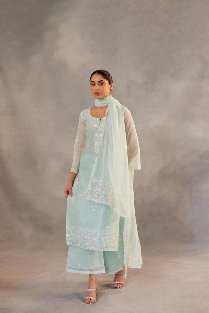 Mint Green Embroidered Straight Kurta Suit Set