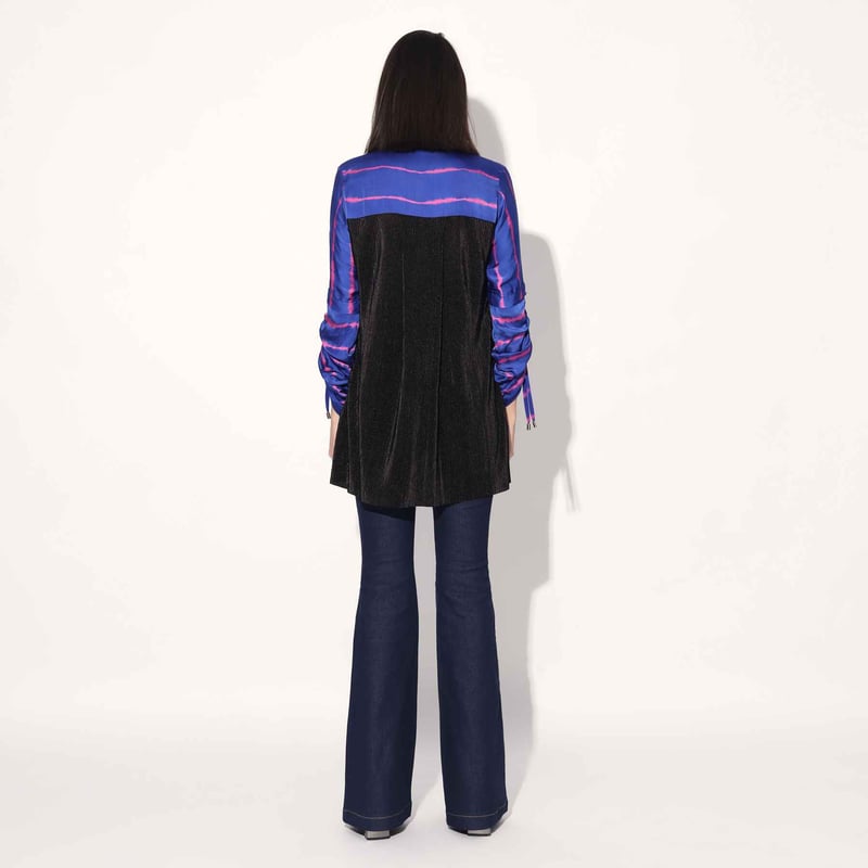 Pink/Purple Shibori Striped Satin Longline Shirt