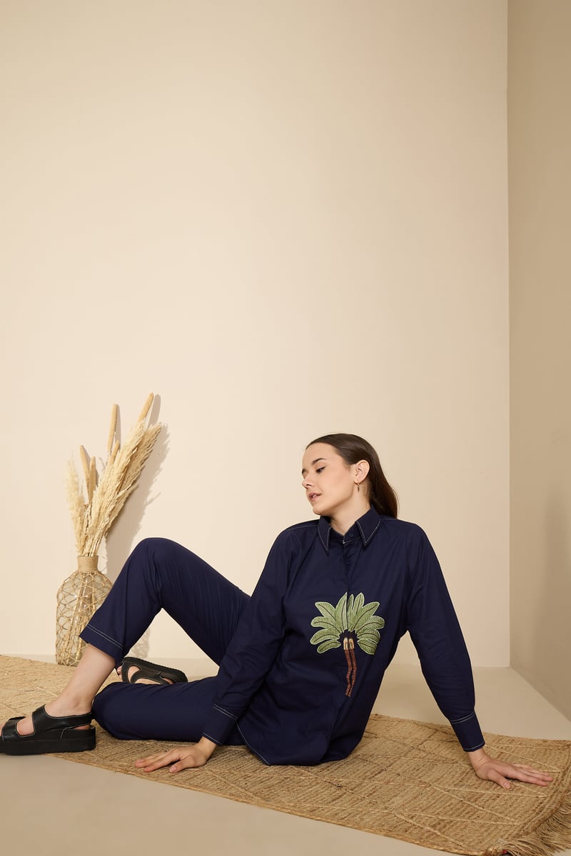 Endless Blue Cotton Poplin Shirt and Pants Co-ord Set